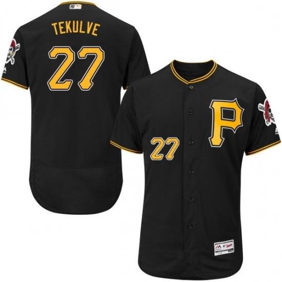 Mens Majestic Pittsburgh Pirates 27 Kent Tekulve Black Alternate Flex Base Authentic Collection MLB Jersey