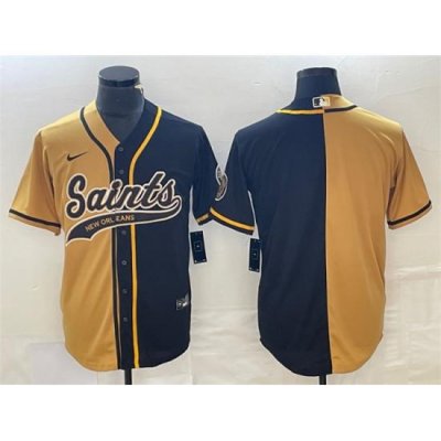 Men New Orleans Saints Black Gold Split Cool Base Stitched Baseball Jersey