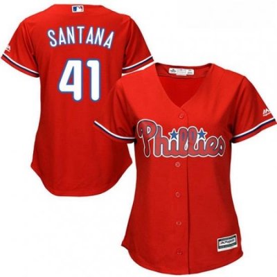 Womens Majestic Philadelphia Phillies 41 Carlos Santana Replica Red Alternate Cool Base MLB Jersey