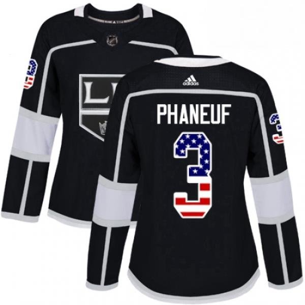 Womens Adidas Los Angeles Kings 3 Dion Phaneuf Authentic Black USA Flag Fashion NHL Jersey