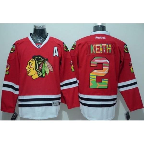 Blackhawks #2 Duncan Keith Red Team Logo On No  Stitched NHL Jersey