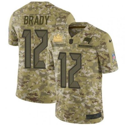 Men Nike Tampa Bay Buccaneers 12 Tom Brady Camo Men Super Bowl LV Champions Patch Stitched NFL Limited 2018 Salute To Service Jersey