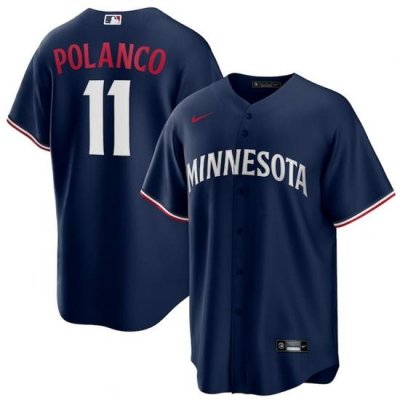 Men Minnesota TWins 11 Jorge Polanco Navy Cool Base Stitched Jersey