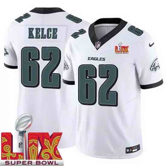 Men Philadelphia Eagles Jason Kelce #62 White 2024 2025 Super Bowl LIX F U S E Stitched NFL Jersey