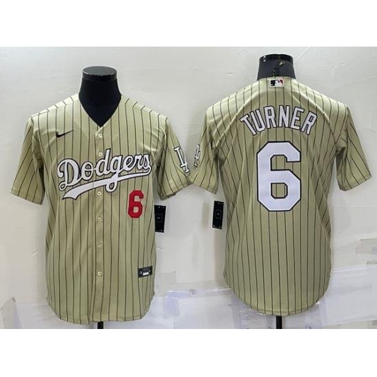 Men Los Angeles Dodgers 6 Trea Turner Cream Cool Base Stitched Jersey