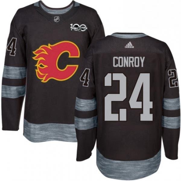 Mens Adidas Calgary Flames 24 Craig Conroy Authentic Black 1917 2017 100th Anniversary NHL Jersey