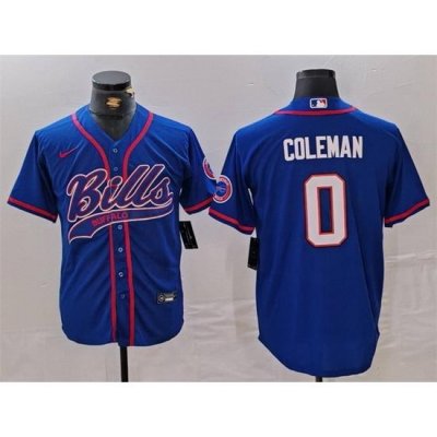 Men Buffalo Bills 0 Keon Coleman Blue With Patch Cool Base Stitched Baseball Jersey