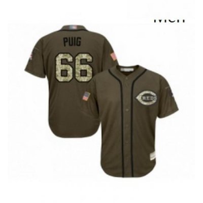 Mens Cincinnati Reds 66 Yasiel Puig Authentic Green Salute to Service Baseball Jersey