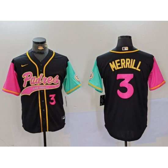 Men San Diego Padres 3 Jackson Merrill Black Cool Base Stitched Baseball Jersey 1