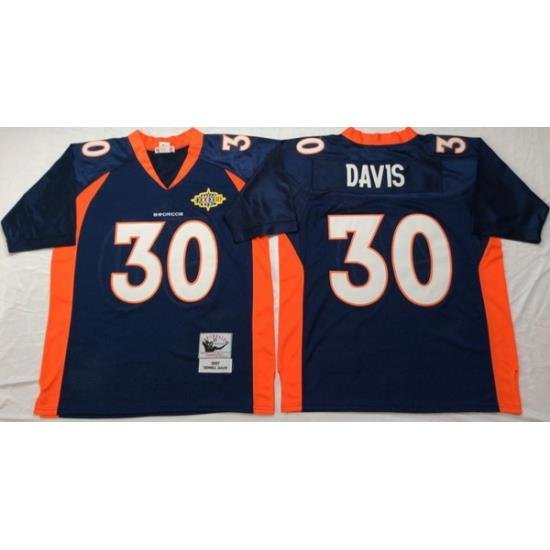 Men Denver Broncos 30 Terrell Davis Navy M&N Throwback Jersey