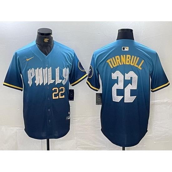 Men Philadelphia Phillies 22 Spencer Turnbull Blue 2024 City Connect Limited Stitched Jersey 2