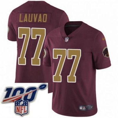 Mens Nike Washington Redskins 77 Shawn Lauvao Burgundy RedGold Number Alternate 80TH Anniversary Vapor Untouchable Limited Stitched 100th anniversary Neck