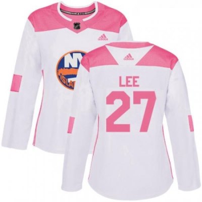 Womens Adidas New York Islanders 27 Anders Lee Authentic WhitePink Fashion NHL Jersey