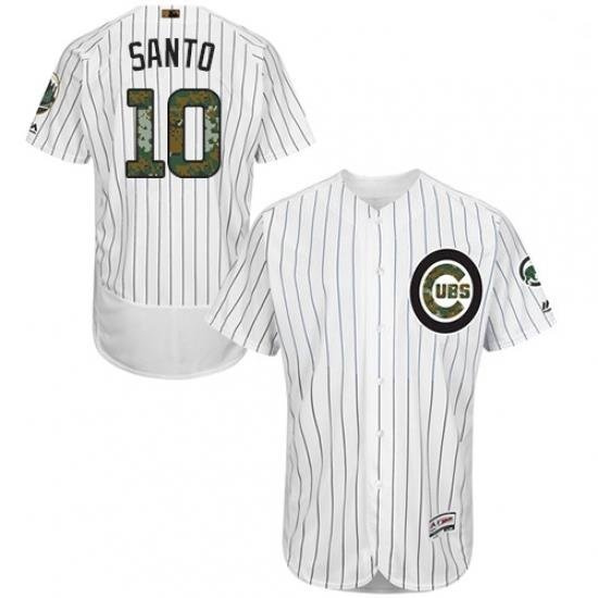 Mens Majestic Chicago Cubs 10 Ron Santo Authentic White 2016 Memorial Day Fashion Flex Base MLB Jersey