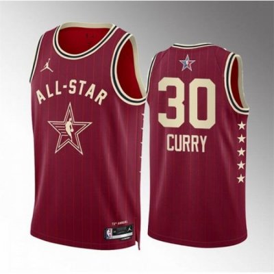 Men 2024 All Star 30 Stephen Curry Crimson Stitched Basketball Jersey