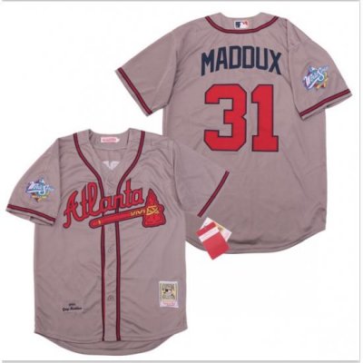 Braves 31 Greg Maddux Gray 1999 World Series CooperstoWn Collection Jersey