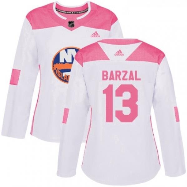 Womens Adidas New York Islanders 13 Mathew Barzal Authentic WhitePink Fashion NHL Jersey