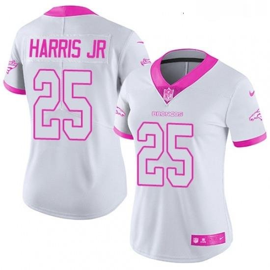 Womens Nike Denver Broncos 25 Chris Harris Jr Limited WhitePink Rush Fashion NFL Jersey