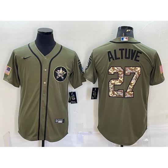 Men Houston Astros 27 Jose Altuve Olive Salute To Service Cool Base Stitched Jersey