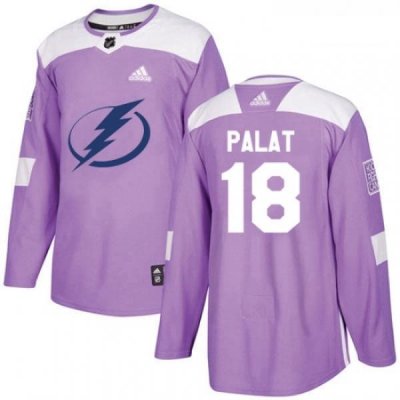 Youth Adidas Tampa Bay Lightning 18 Ondrej Palat Authentic Purple Fights Cancer Practice NHL Jersey