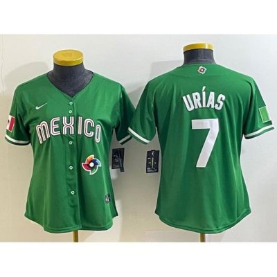 Women's Mexico Baseball #7 Julio Urias Number 2023 Green World Classic Stitched Jersey6