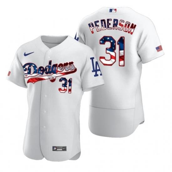 Men Los Angeles Dodgers 31 Joc Pederson Men Nike White Fluttering USA Flag Limited Edition Flex Base MLB Jersey