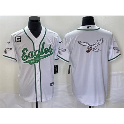 Men Philadelphia Eagles White Team Big Logo With C Patch Cool Base Stitched Baseball Jersey