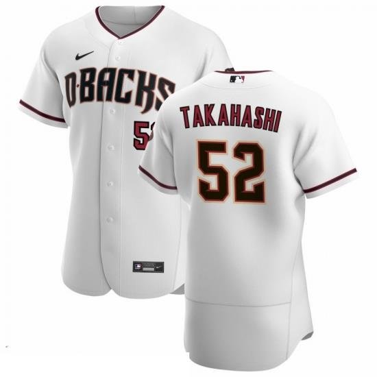 Men Arizona Diamondbacks 52 Bo Takahashi Men Nike White Crimson Flex Base Home Team MLB Jersey