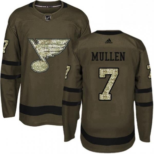 Mens Adidas St Louis Blues 7 Joe Mullen Premier Green Salute to Service NHL Jersey