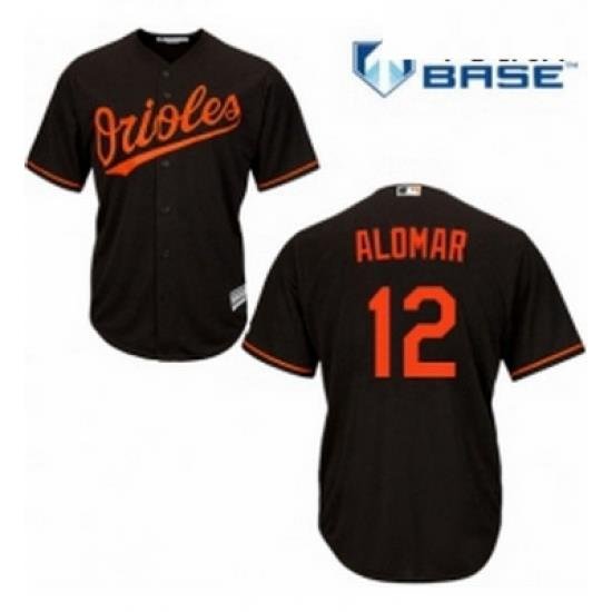 Youth Majestic Baltimore Orioles 12 Roberto Alomar Replica Black Alternate Cool Base MLB Jersey