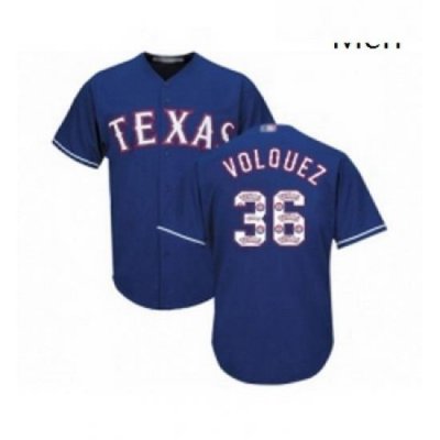 Mens Texas Rangers 36 Edinson Volquez Authentic Royal Blue Team Logo Fashion Cool Base Baseball Jersey