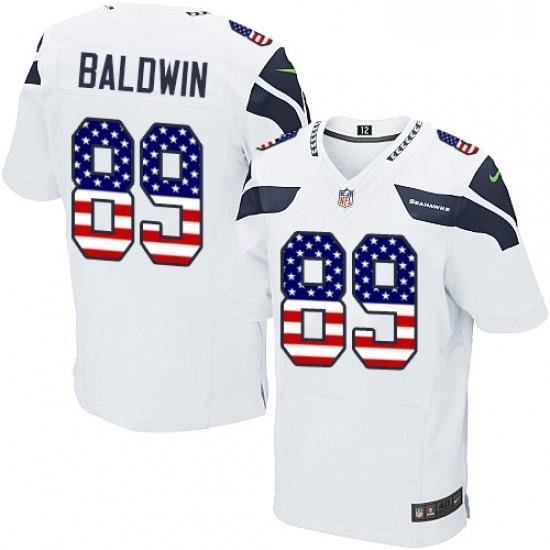 Mens Nike Seattle Seahawks 89 Doug Baldwin Elite White Road USA Flag Fashion NFL Jersey