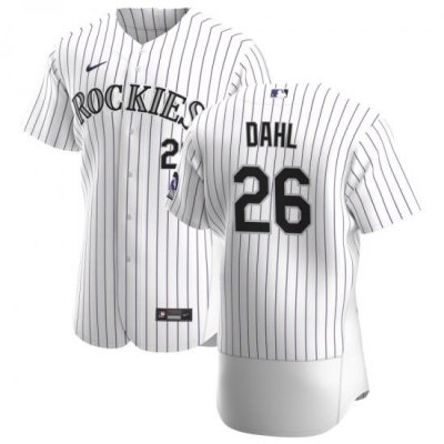 Men Colorado Rockies 26 David Dahl Men Nike White Home 2020 Flex Base Player MLB Jersey