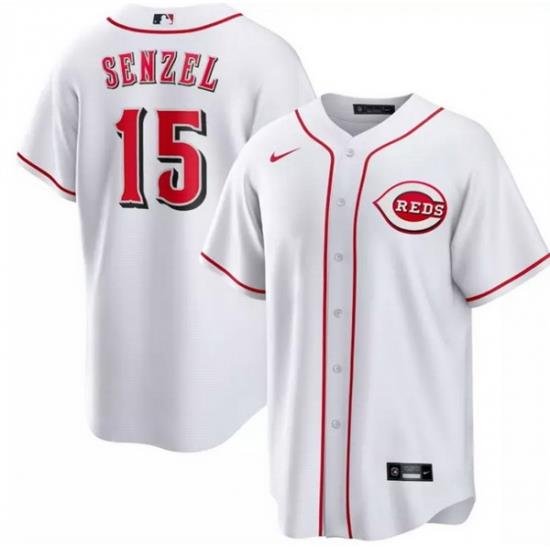 Men Cincinnati Reds 15 Nick Senzel White Cool Base Stitched Baseball Jersey