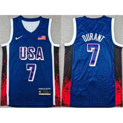 Men USA Basketball 7 Kevin Durant Navy 2024 Olympics Stitched Jersey