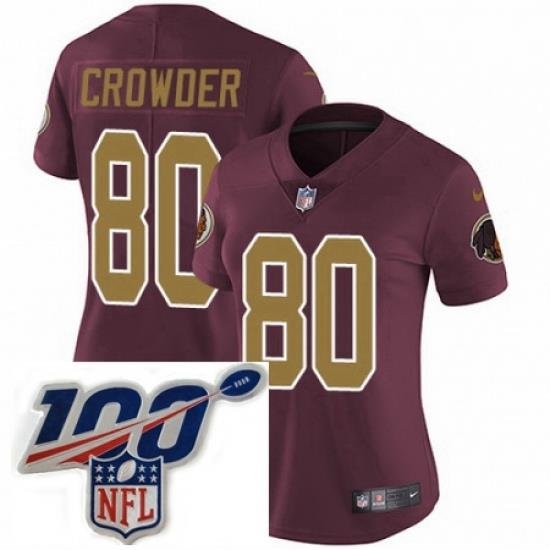 Womens Nike Washington Redskins 80 Jamison Crowder Burgundy RedGold Number Alternate 80TH Anniversary Vapor Untouchable Limited Stitched 100th anniversary