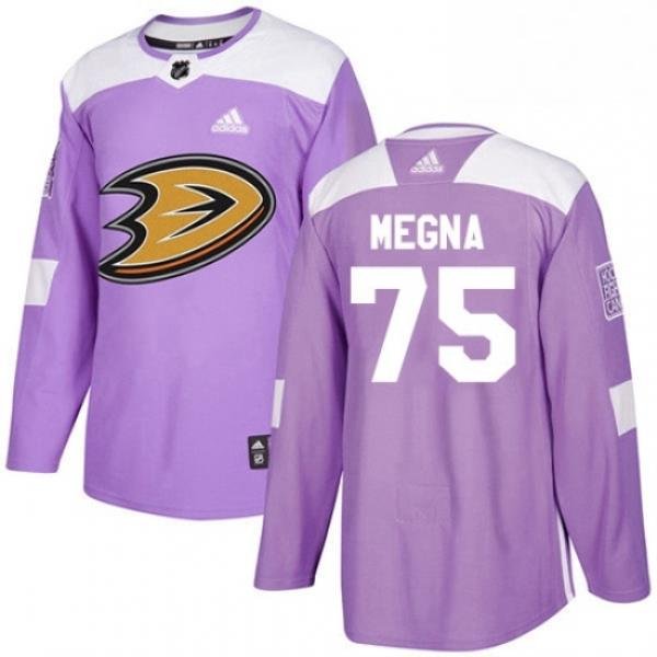 Mens Adidas Anaheim Ducks 75 Jaycob Megna Authentic Purple Fights Cancer Practice NHL Jersey