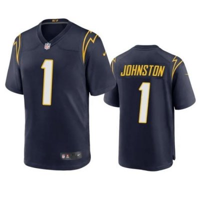 Men Los Angeles Chargers 1 Quentin Johnston Navy Stitched Game Jersey