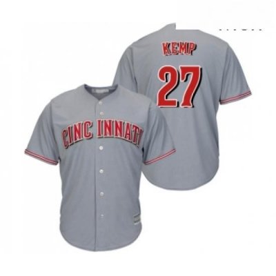 Mens Cincinnati Reds 27 Matt Kemp Replica Grey Road Cool Base Baseball Jersey