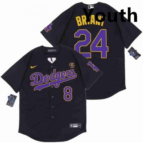 Youth Dodgers Front 8 Back 24 Kobe Bryant Black Purple Cool Base Stitched MLB Jersey