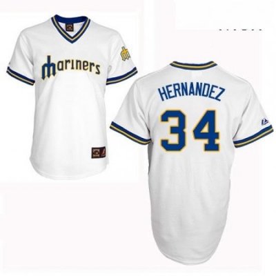 Mens Majestic Seattle Mariners 34 Felix Hernandez Authentic White Cooperstown MLB Jersey