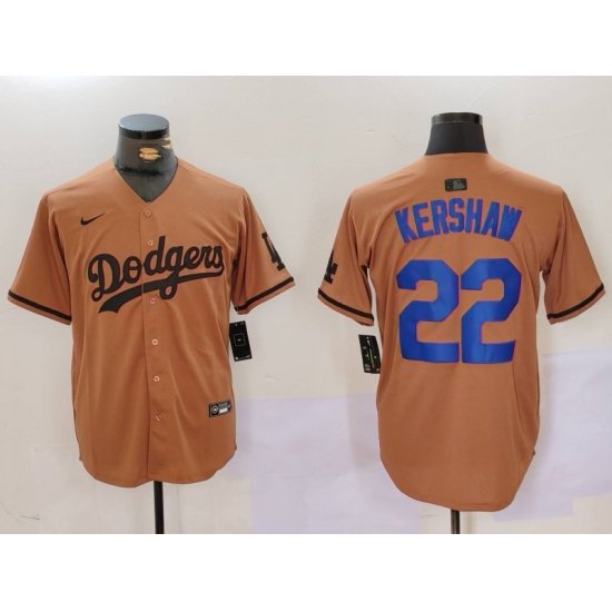 Men Los Angeles Dodgers 22 22 Clayton Kershaw Brown Cool Base Stitched Baseball Jersey 7