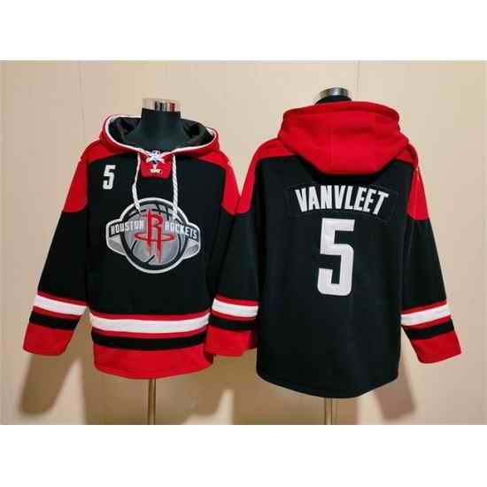 Men Houston Rockets 5 Fred VanVleet Black Red Lace Up Pullover Hoodie