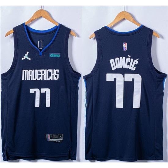 Men Dallas Mavericks 77 Luka Doncic 75th Anniversary Navy Stitched Basketball Jersey