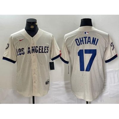 Men Los Angeles Dodgers 17 Shohei Ohtani Cream Stitched Baseball Jersey II