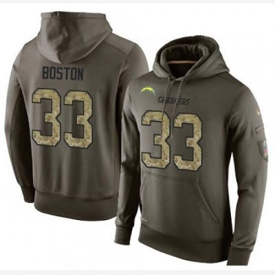 NFL Nike Los Angeles Chargers 33 Tre Boston Green Salute To Service Mens Pullover Hoodie