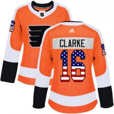 Womens Adidas Philadelphia Flyers 16 Bobby Clarke Authentic Orange USA Flag Fashion NHL Jersey