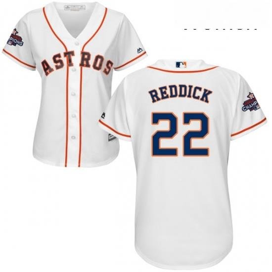 Womens Majestic Houston Astros 22 Josh Reddick Replica White Home 2017 World Series Champions Cool Base MLB Jersey