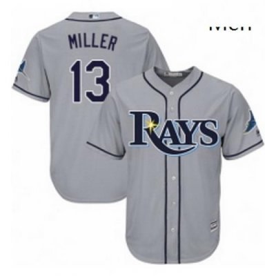 Mens Majestic Tampa Bay Rays 13 Brad Miller Replica Grey Road Cool Base MLB Jersey