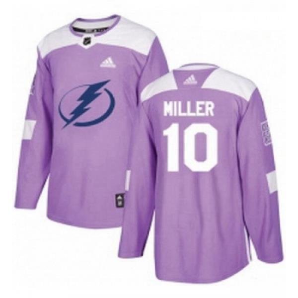 Youth Adidas Tampa Bay Lightning 10 JT Miller Authentic Purple Fights Cancer Practice NHL Jersey